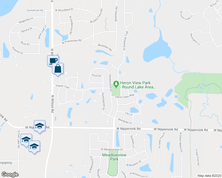 map of restaurants, bars, coffee shops, grocery stores, and more near 301 Havenwood Drive in Round Lake