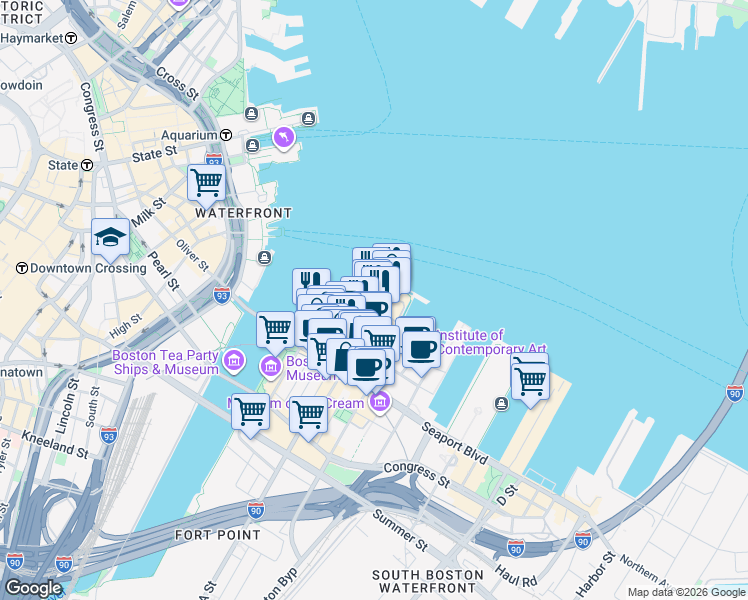 map of restaurants, bars, coffee shops, grocery stores, and more near 22 Liberty Drive in Boston