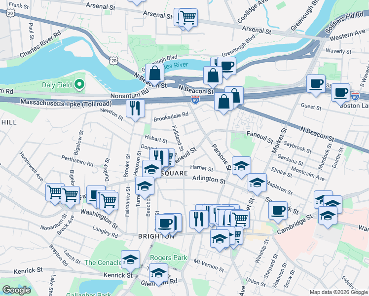 map of restaurants, bars, coffee shops, grocery stores, and more near in Boston