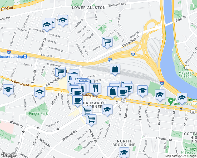 map of restaurants, bars, coffee shops, grocery stores, and more near in Boston