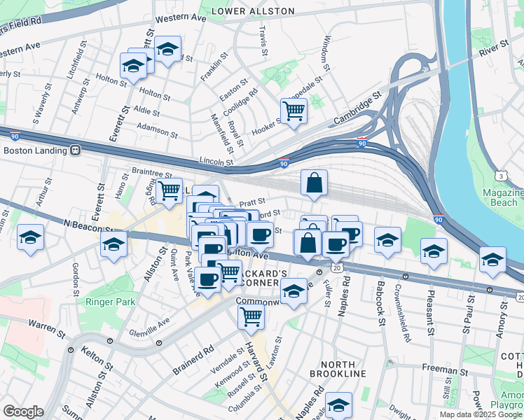 map of restaurants, bars, coffee shops, grocery stores, and more near in Boston
