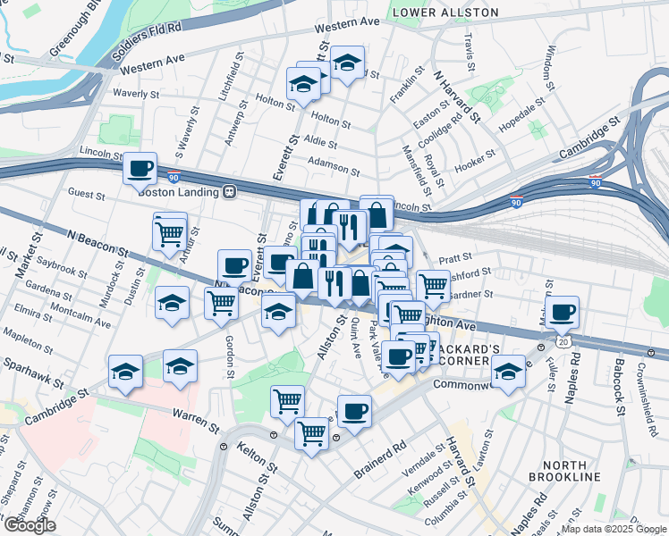 map of restaurants, bars, coffee shops, grocery stores, and more near in Boston
