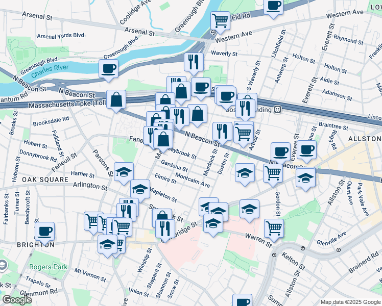 map of restaurants, bars, coffee shops, grocery stores, and more near in Boston