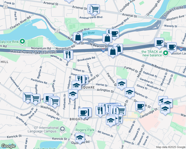 map of restaurants, bars, coffee shops, grocery stores, and more near in Boston