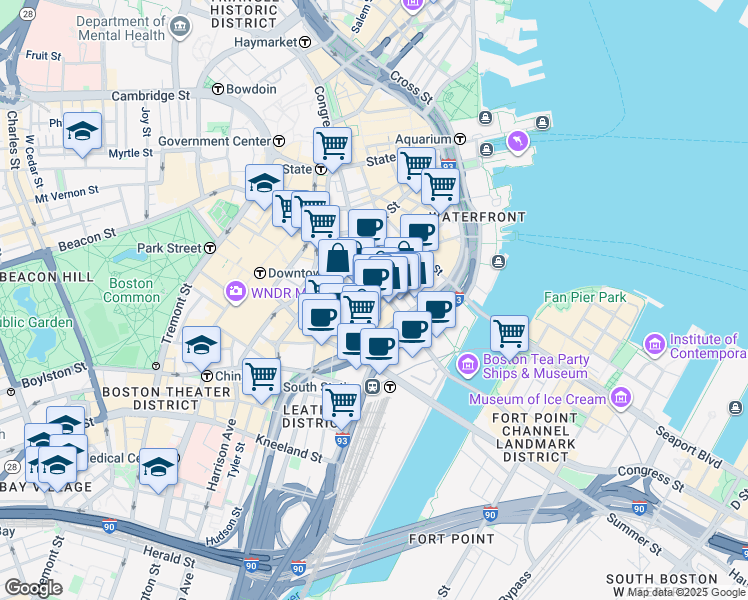map of restaurants, bars, coffee shops, grocery stores, and more near 81 High Street in Boston