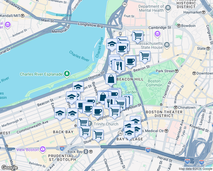 map of restaurants, bars, coffee shops, grocery stores, and more near 11 Public Alley 422 in Boston