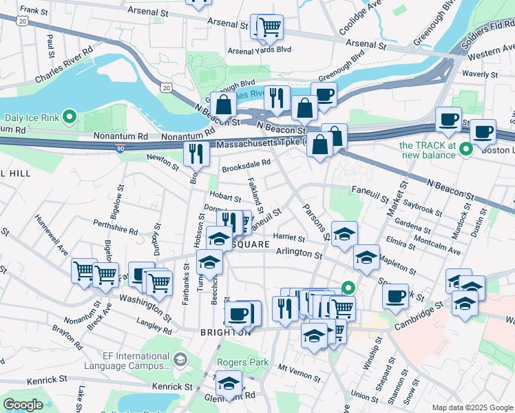 map of restaurants, bars, coffee shops, grocery stores, and more near in Boston
