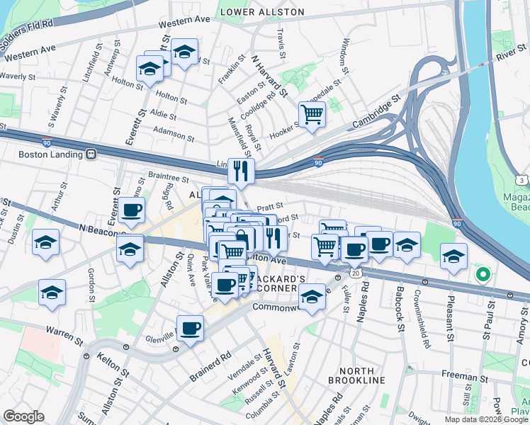 map of restaurants, bars, coffee shops, grocery stores, and more near in Boston