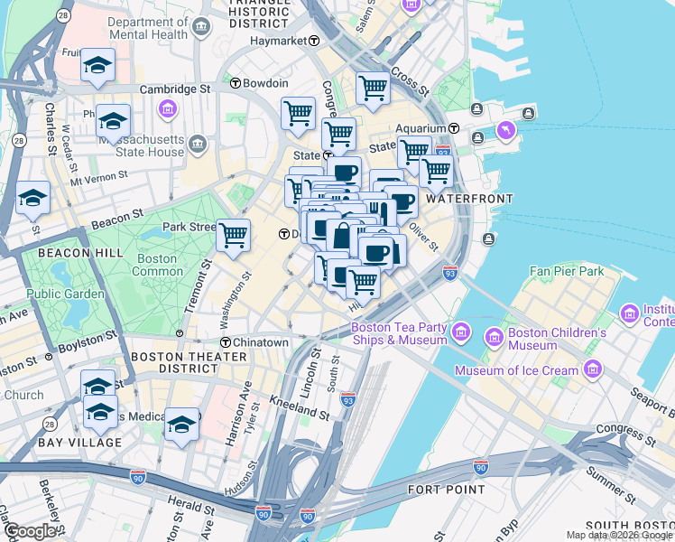 map of restaurants, bars, coffee shops, grocery stores, and more near in Boston