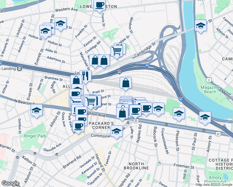 map of restaurants, bars, coffee shops, grocery stores, and more near 4 Wadsworth Street in Boston