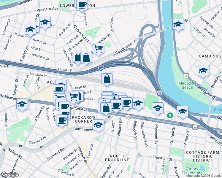 map of restaurants, bars, coffee shops, grocery stores, and more near 22 Wadsworth Street in Boston
