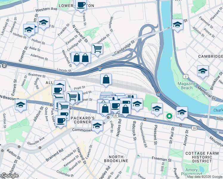 map of restaurants, bars, coffee shops, grocery stores, and more near in Boston