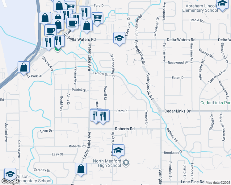 map of restaurants, bars, coffee shops, grocery stores, and more near 2577 Lausanne Circle in Medford