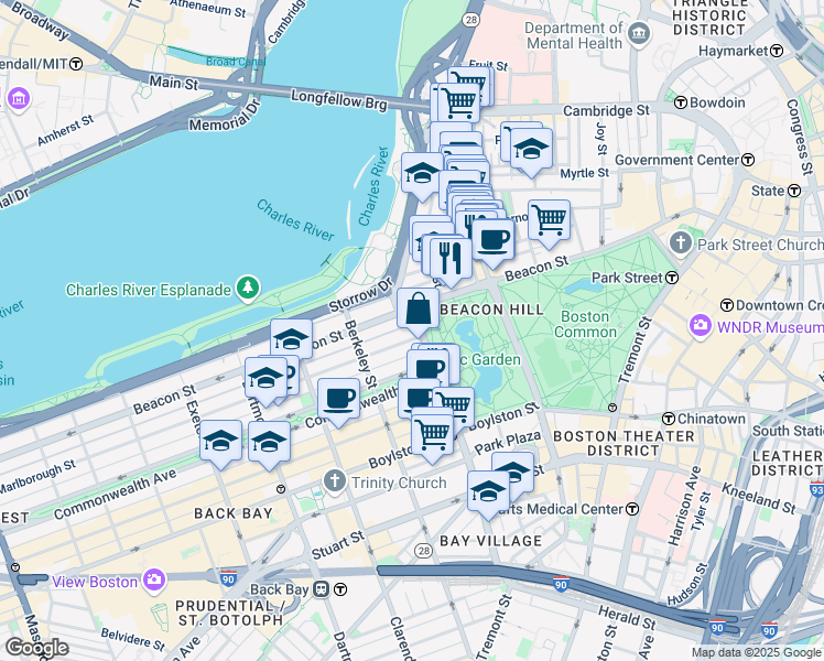 map of restaurants, bars, coffee shops, grocery stores, and more near in Boston