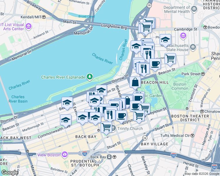map of restaurants, bars, coffee shops, grocery stores, and more near 148 Back Street in Boston