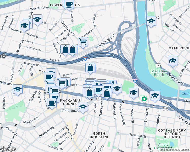 map of restaurants, bars, coffee shops, grocery stores, and more near in Boston