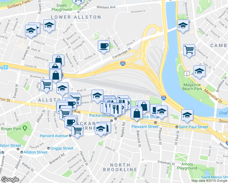 map of restaurants, bars, coffee shops, grocery stores, and more near 22 Wadsworth Street in Boston