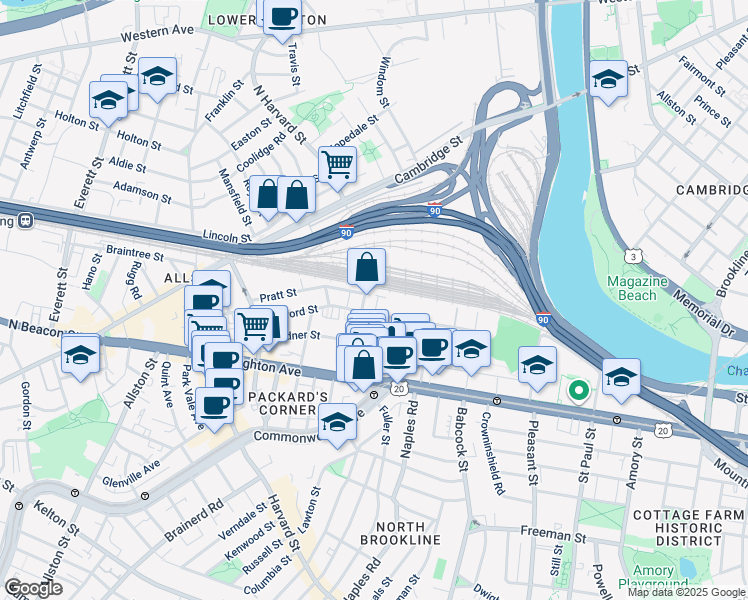 map of restaurants, bars, coffee shops, grocery stores, and more near 22 Wadsworth Street in Boston
