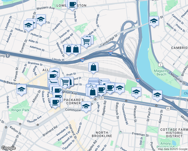 map of restaurants, bars, coffee shops, grocery stores, and more near 22 Wadsworth Street in Boston