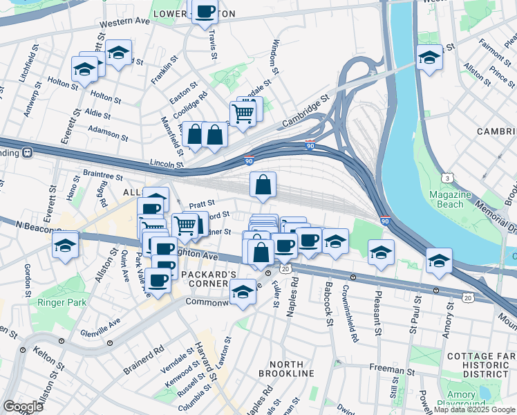 map of restaurants, bars, coffee shops, grocery stores, and more near 22 Wadsworth Street in Boston