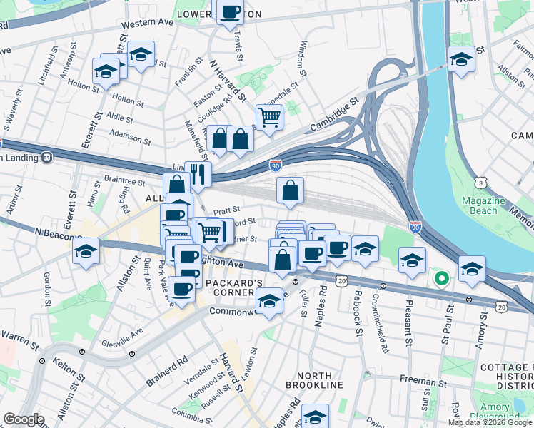 map of restaurants, bars, coffee shops, grocery stores, and more near 4 Wadsworth Street in Boston
