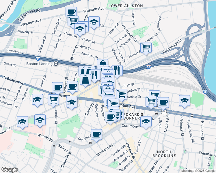 map of restaurants, bars, coffee shops, grocery stores, and more near in Boston