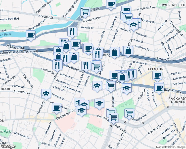 map of restaurants, bars, coffee shops, grocery stores, and more near 35 Hichborn Street in Boston