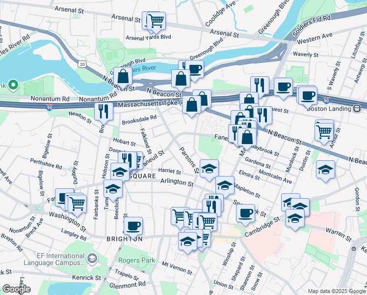 map of restaurants, bars, coffee shops, grocery stores, and more near in Boston