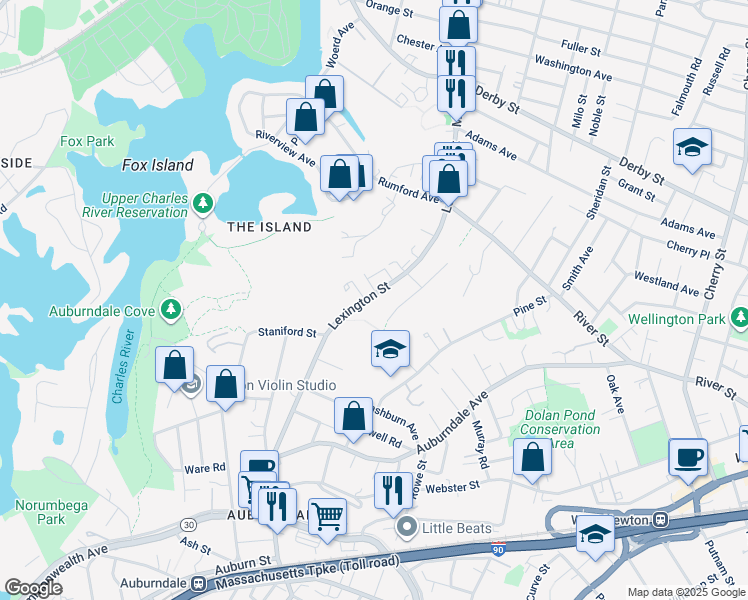 map of restaurants, bars, coffee shops, grocery stores, and more near in Newton