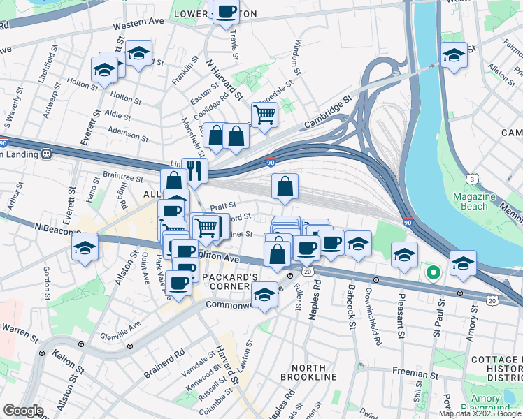 map of restaurants, bars, coffee shops, grocery stores, and more near 4 Wadsworth Street in Boston
