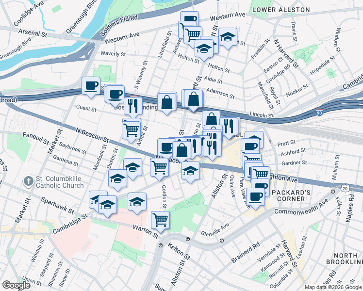 map of restaurants, bars, coffee shops, grocery stores, and more near in Boston