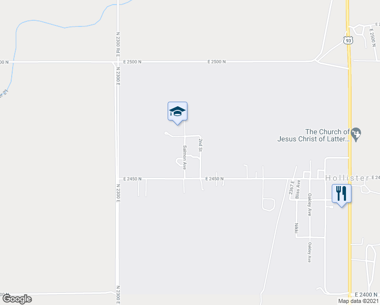 map of restaurants, bars, coffee shops, grocery stores, and more near 2464 Salmon Avenue in Hollister