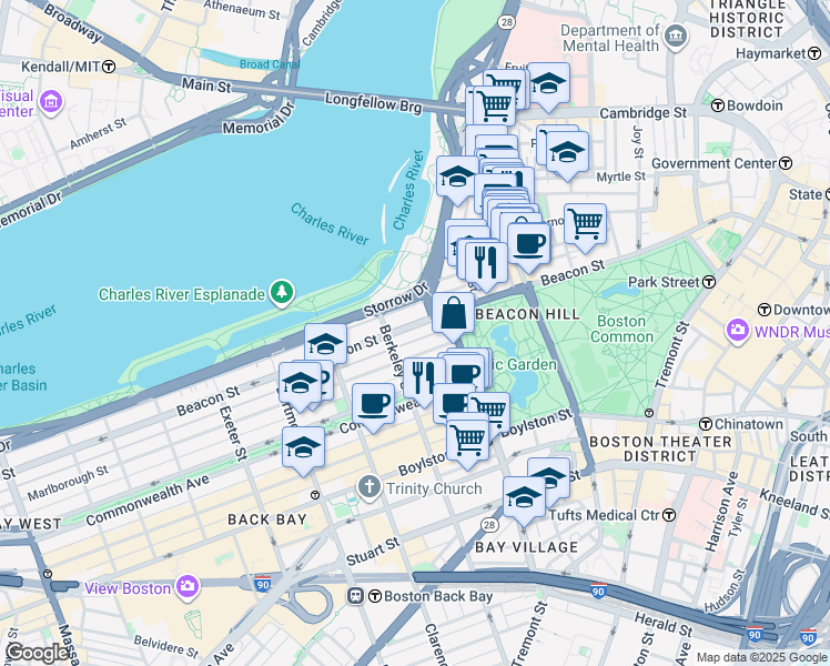 map of restaurants, bars, coffee shops, grocery stores, and more near in Boston