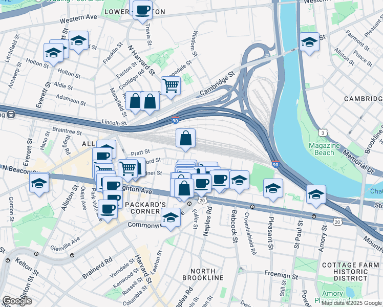 map of restaurants, bars, coffee shops, grocery stores, and more near 22 Wadsworth Street in Boston