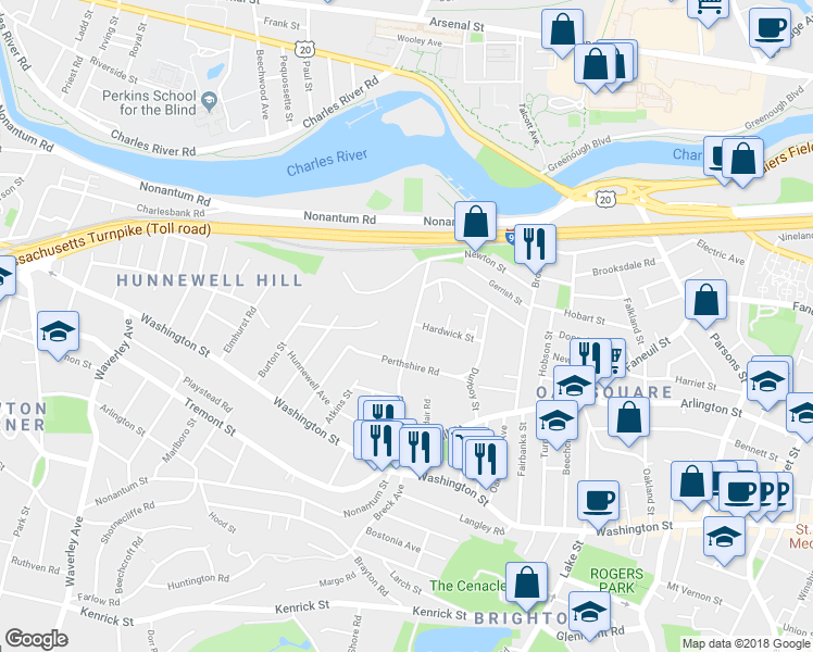 map of restaurants, bars, coffee shops, grocery stores, and more near in Boston