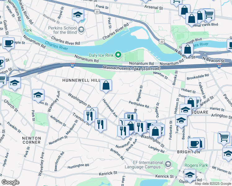 map of restaurants, bars, coffee shops, grocery stores, and more near 82 Presentation Road in Boston