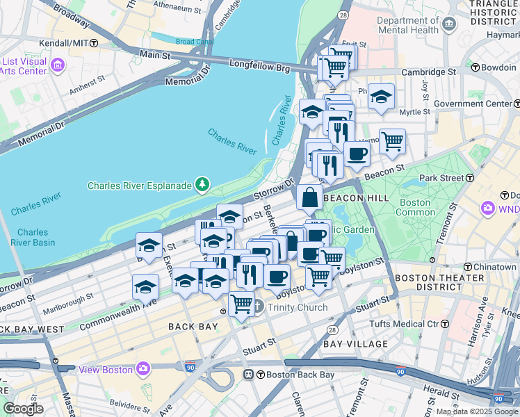 map of restaurants, bars, coffee shops, grocery stores, and more near 140 Beacon Street in Boston
