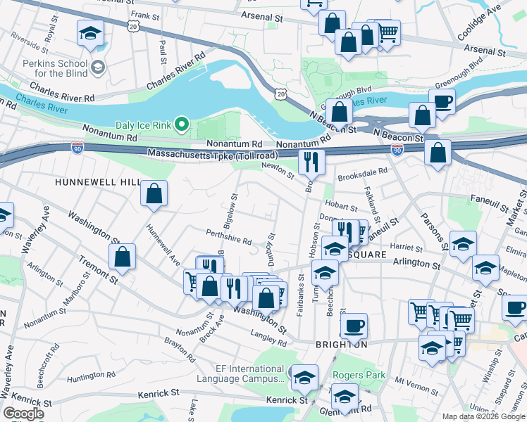 map of restaurants, bars, coffee shops, grocery stores, and more near 8 Hardwick Terrace in Boston
