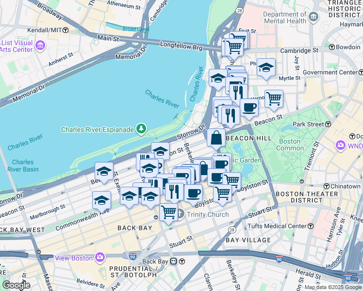 map of restaurants, bars, coffee shops, grocery stores, and more near 148 Back Street in Boston