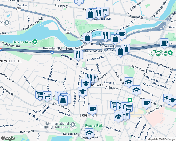 map of restaurants, bars, coffee shops, grocery stores, and more near 20 Corinne Road in Boston