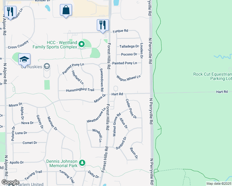 map of restaurants, bars, coffee shops, grocery stores, and more near 6515 Timberleaf Court in Loves Park