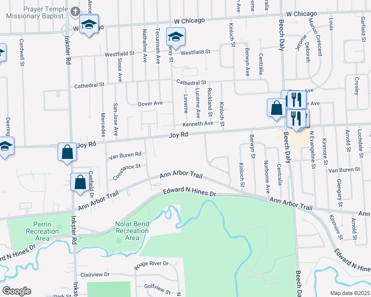 map of restaurants, bars, coffee shops, grocery stores, and more near 26600 Ann Arbor Trail in Dearborn Heights