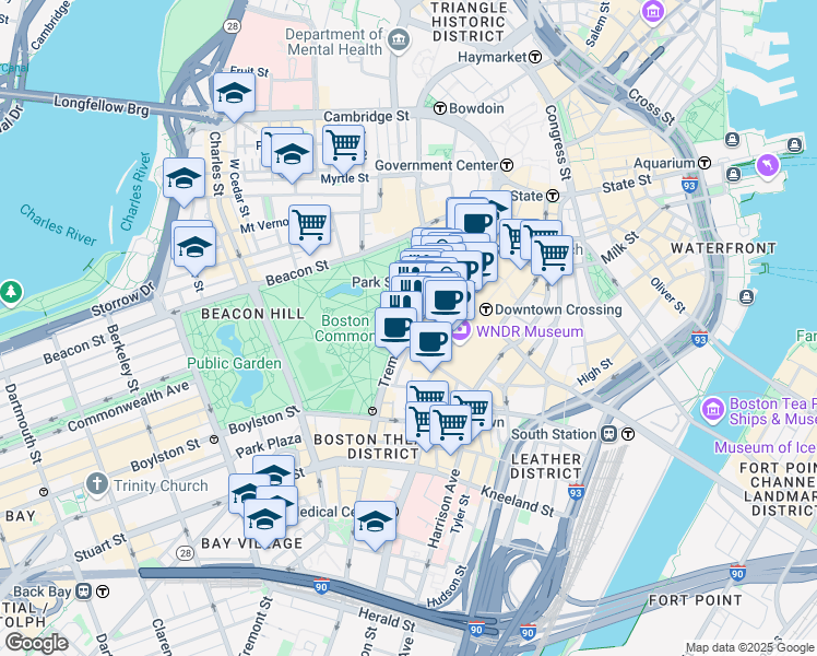 map of restaurants, bars, coffee shops, grocery stores, and more near in Boston