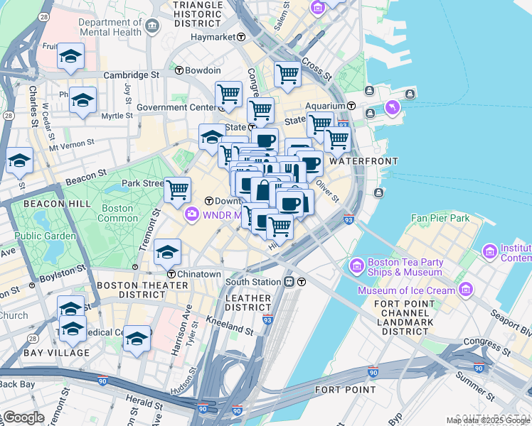 map of restaurants, bars, coffee shops, grocery stores, and more near in Boston