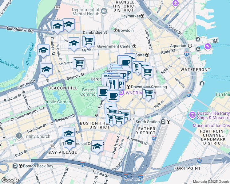 map of restaurants, bars, coffee shops, grocery stores, and more near in Boston