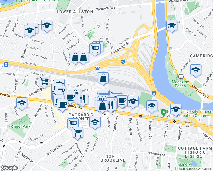 map of restaurants, bars, coffee shops, grocery stores, and more near 22 Wadsworth Street in Boston