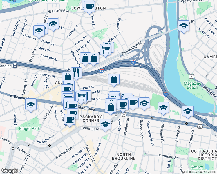 map of restaurants, bars, coffee shops, grocery stores, and more near 4 Wadsworth Street in Boston