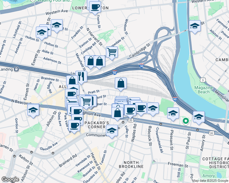 map of restaurants, bars, coffee shops, grocery stores, and more near 4 Wadsworth Street in Boston