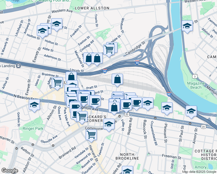 map of restaurants, bars, coffee shops, grocery stores, and more near 4 Wadsworth Street in Boston