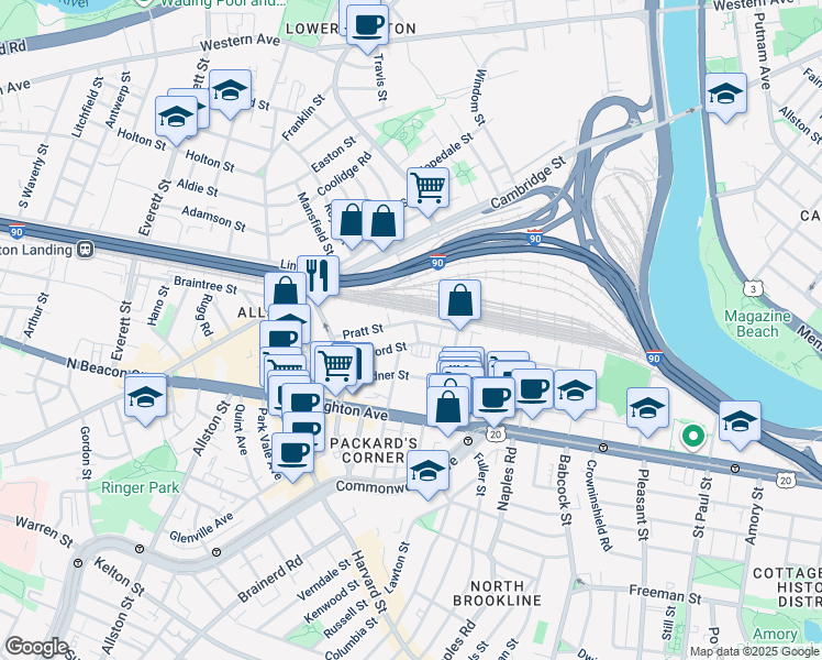 map of restaurants, bars, coffee shops, grocery stores, and more near 4 Wadsworth Street in Boston